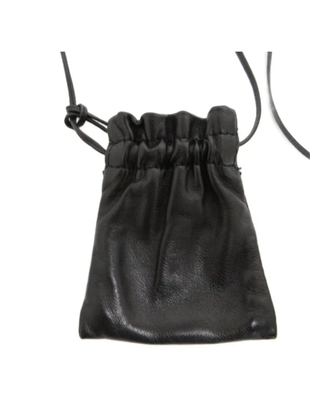 Gucci Neck Mini Pochette Mini Pouch Shoulder Bag Drawstring Leather Plate Black